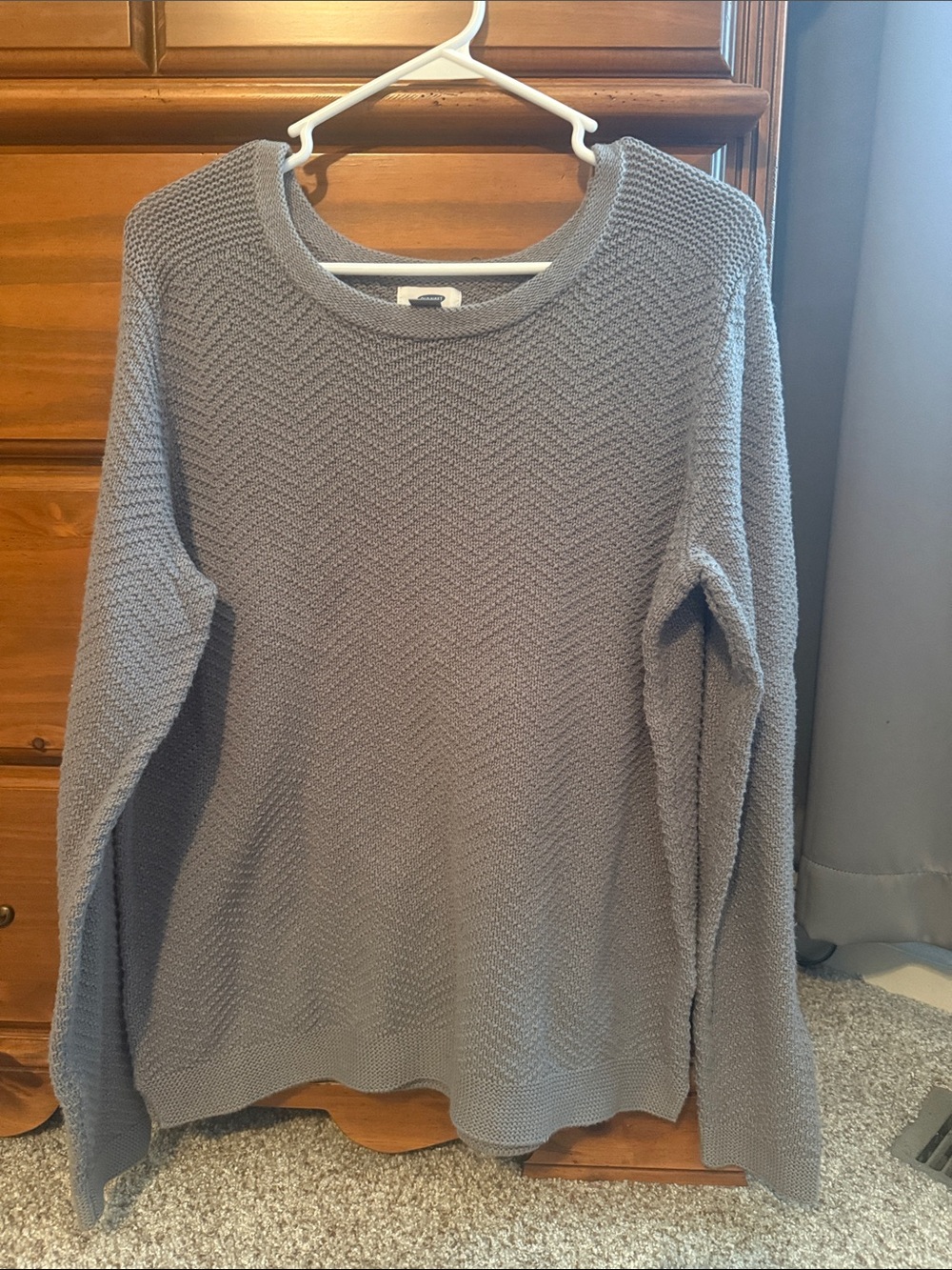 Old Navy Light Gray Crewneck Textured Knit Sweater